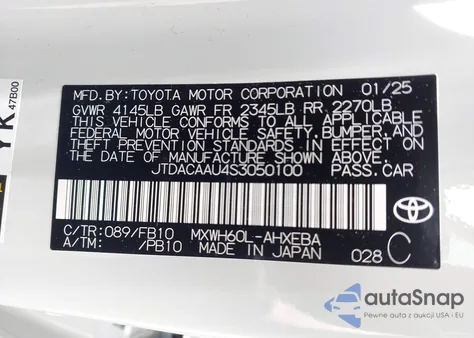 2025 Toyota Prius Le из США, поврежденный, VIN JTDACAAU4S3050100